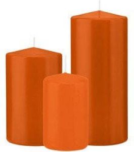Trend Candles Stompkaarsen set 6x stuks oranje 12-15-20 cm Stompkaarsen