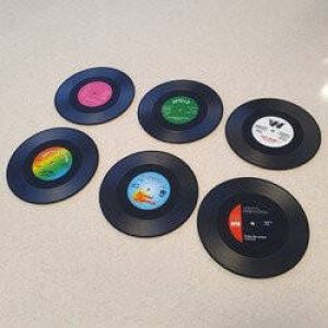Unknown Retro vinyl onderzetters set van 6