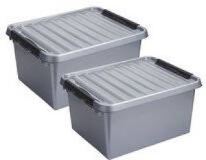 Whitebox 2x stuks opberg box opbergdoos 36 liter 50 x 40 x 26 cm Opslagbox Opbergbak kunststof grijs zwart Opbergbox
