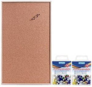 Zeller Prikbord van kurk 60 x 100 cm met 80 gekleurde punaises Kantoor benodigdheden Memoborden Prikborden
