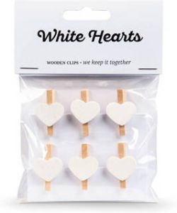 Knijpertjes Mini White Hearts 30x4mm