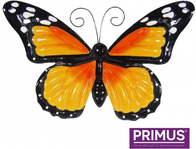 Primus Grote metalen vlinder oranje met klappende vleugels