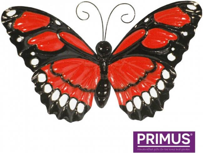 Primus Grote metalen vlinder rood met klappende vleugels