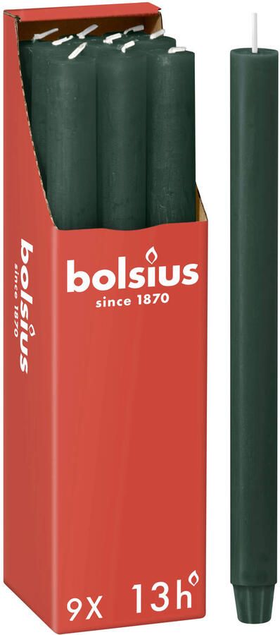 Bolsius dinerkaarsen groen (9 stuks) (13 branduren)