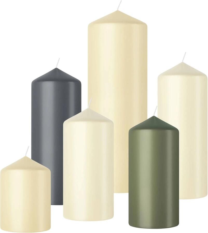 Bolsius stompkaars glanzend beige groen (set van 6)