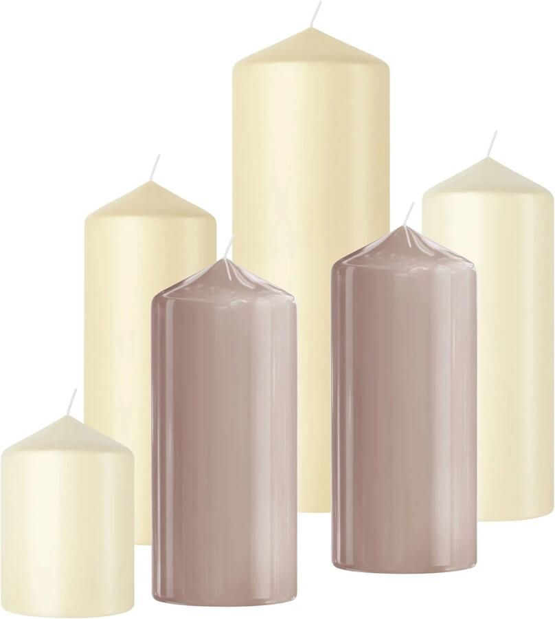 Bolsius stompkaars glanzend beige taupe (set van 6)