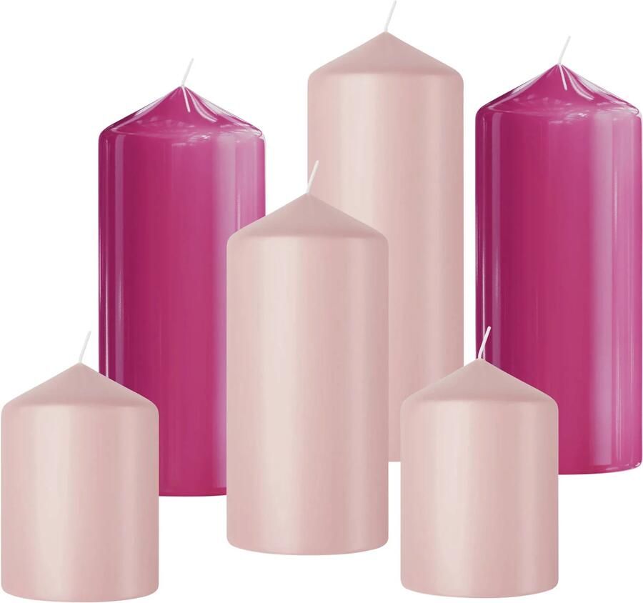 Bolsius stompkaars glanzend roze (set van 6)