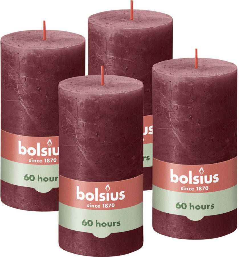 Bolsius Stompkaarsen Shine 4 st rustiek 130x68 mm fluweelrood - Foto 2