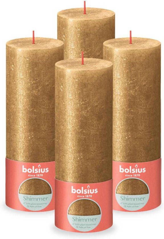 Bolsius Stompkaarsen Shimmer 4 st rustiek 190x68 mm goudkleurig