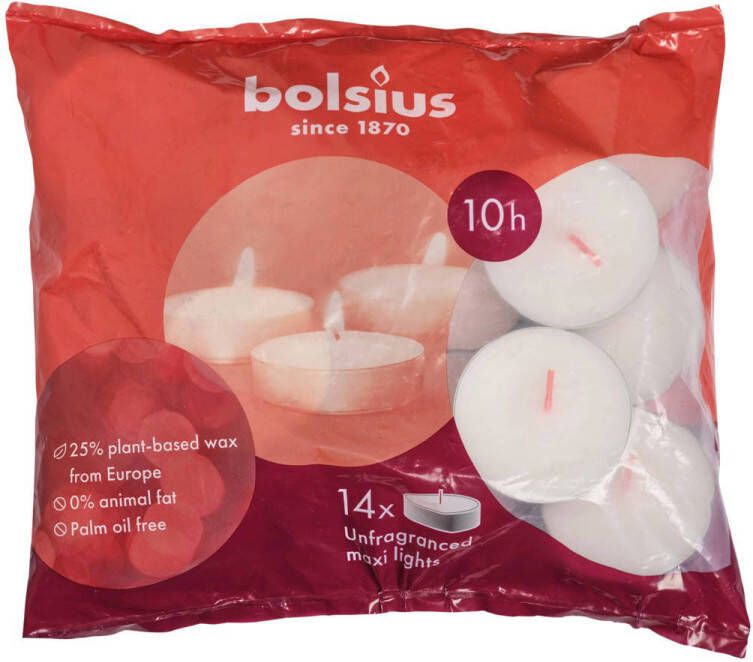 Bolsius waxinelichtjes maxi (10 branduren) (zak van 14)