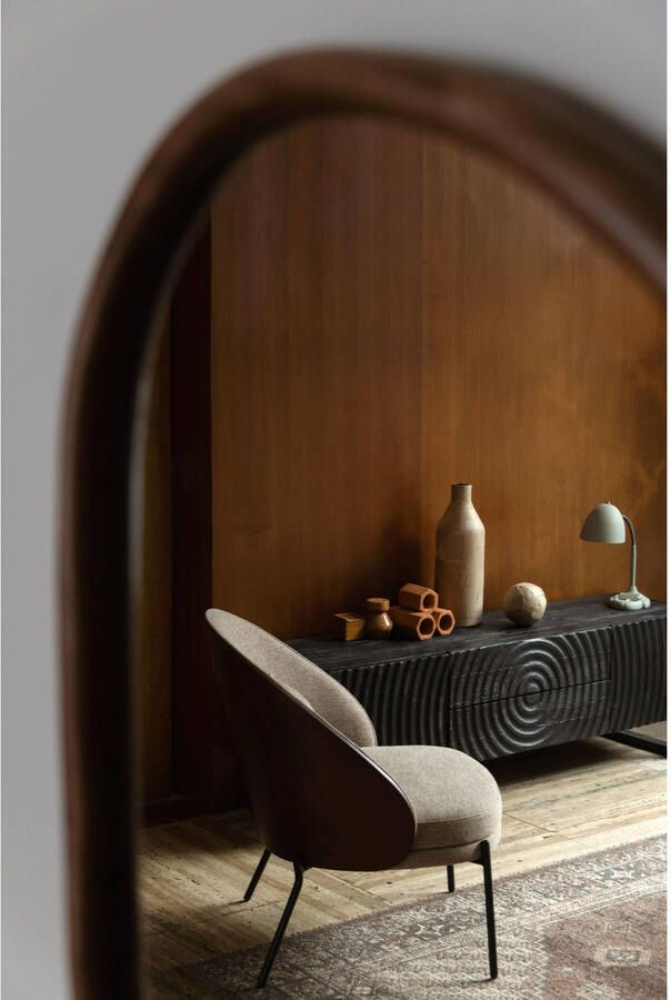 Dutchbone Ashley Spiegel Wandspiegel Organische vorm Walnoot Hout Bruin (73 x 100 x 5 cm)