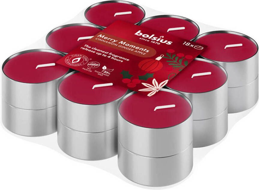 Bolsius kerst waxinelichtjes Merry Moments (4 branduren) (set van 18)
