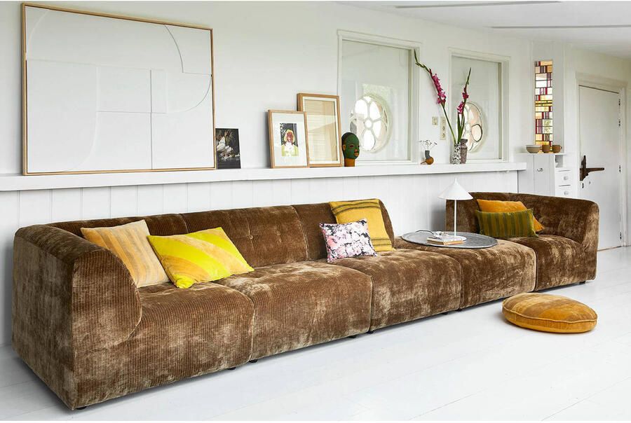 HKliving Striped Velvet Sierkussen 40 x 60 cm Geel Mosterd