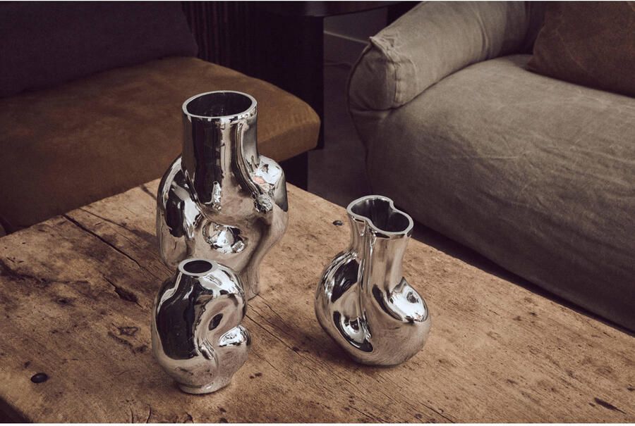 HKLIVING Gleam Glass Vaas Medium Chrome - Foto 2