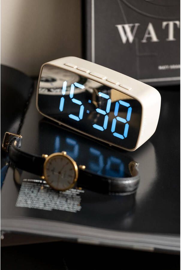 Karlsson Alarm clock Silver Mirror LED oval warm grey