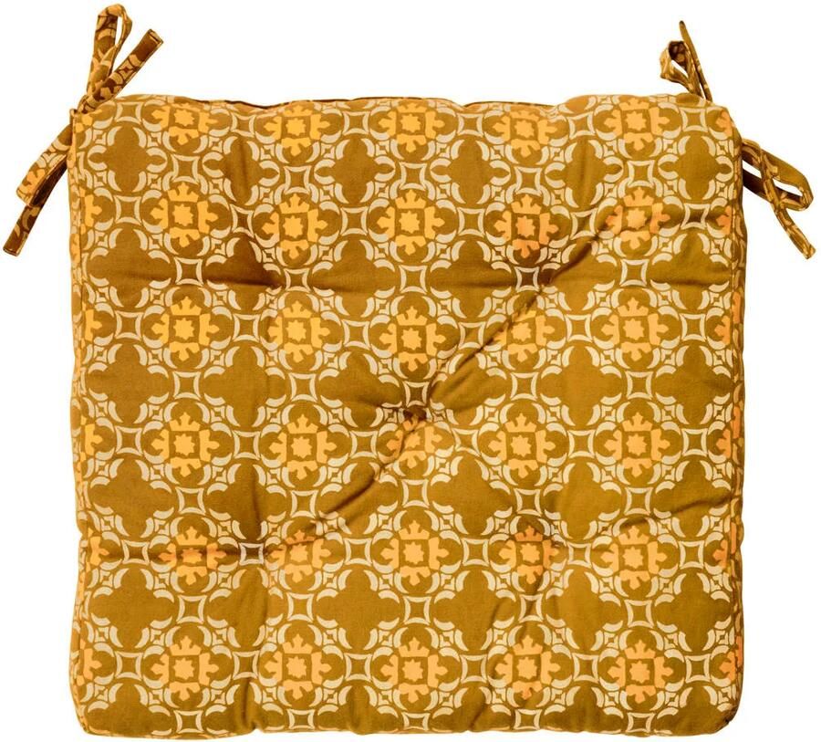 Madam Stoltz vierkante grafische stoelkussen 45x45 cm beige oranje karamel