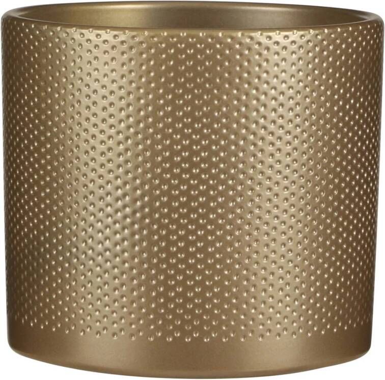 Mica Decorations Bloempot in kleur relief goud keramiek voor kamerplant H17.5 x D19.5 cm- plantenpotten binnen Plantenpotten