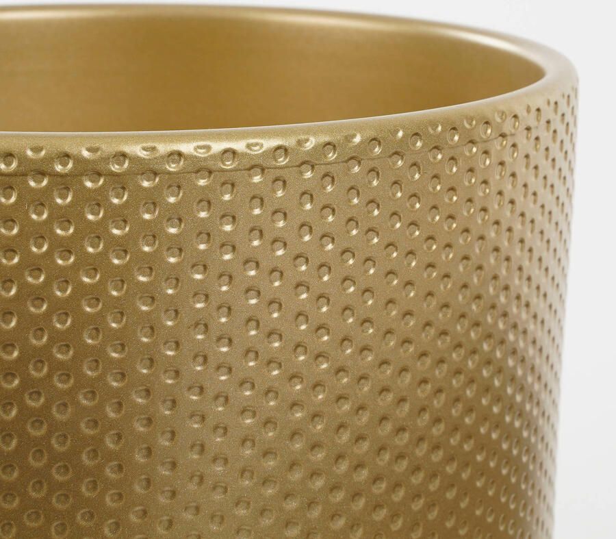 Mica Decorations Bloempot in kleur relief goud keramiek voor kamerplant H17.5 x D19.5 cm- plantenpotten binnen Plantenpotten