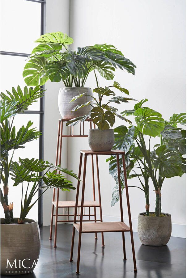 Mica Decorations Groene Monstera gatenplant kunstplant 60 cm in zwarte pot Kunstplanten nepplanten Kunstplanten - Foto 3