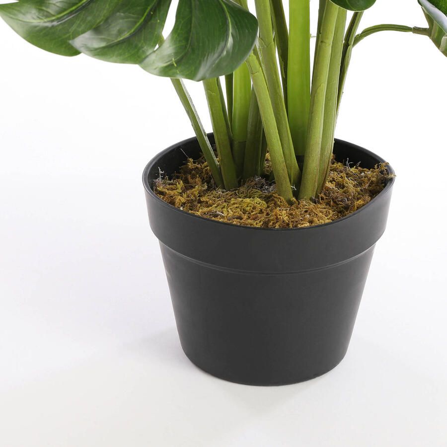 Mica Decorations Groene Monstera gatenplant kunstplant 60 cm in zwarte pot Kunstplanten nepplanten Kunstplanten