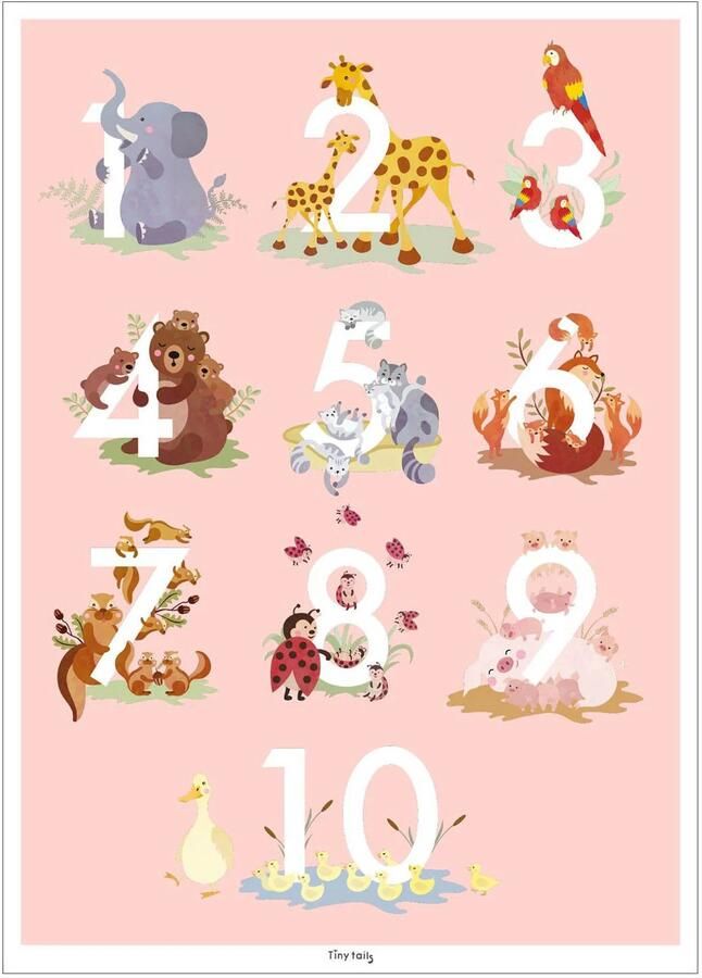 Poster & Frame Poster Tiny Tails Talplakat lyserød (29.7 x 42 cm)