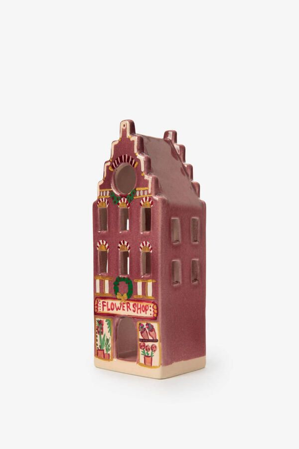 Sissy-Boy Donkerroze bloemenwinkel waxinelichthuisje (7x6x18 cm)