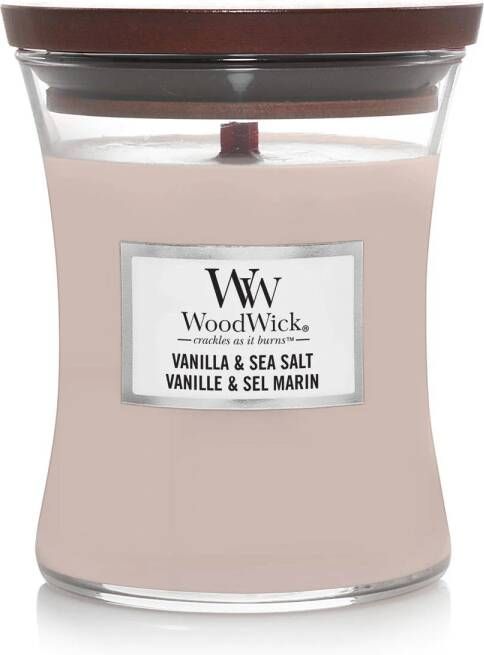 WoodWick Geurkaars Medium Vanilla & Sea Salt 11 cm | ø 10 cm - Foto 2