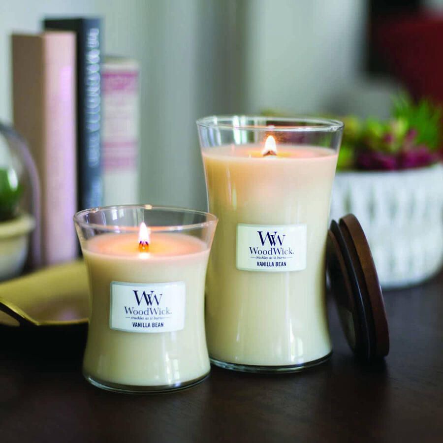WoodWick Geurkaars Large Vanilla Bean 18 cm ø 10 cm Geurkaars in Glas Houten Lont - Foto 2