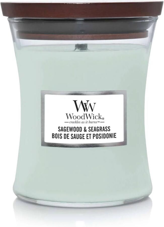 Woodwick Geurkaars Medium Sagewood & Seagrass 11 cm ø 10 cm