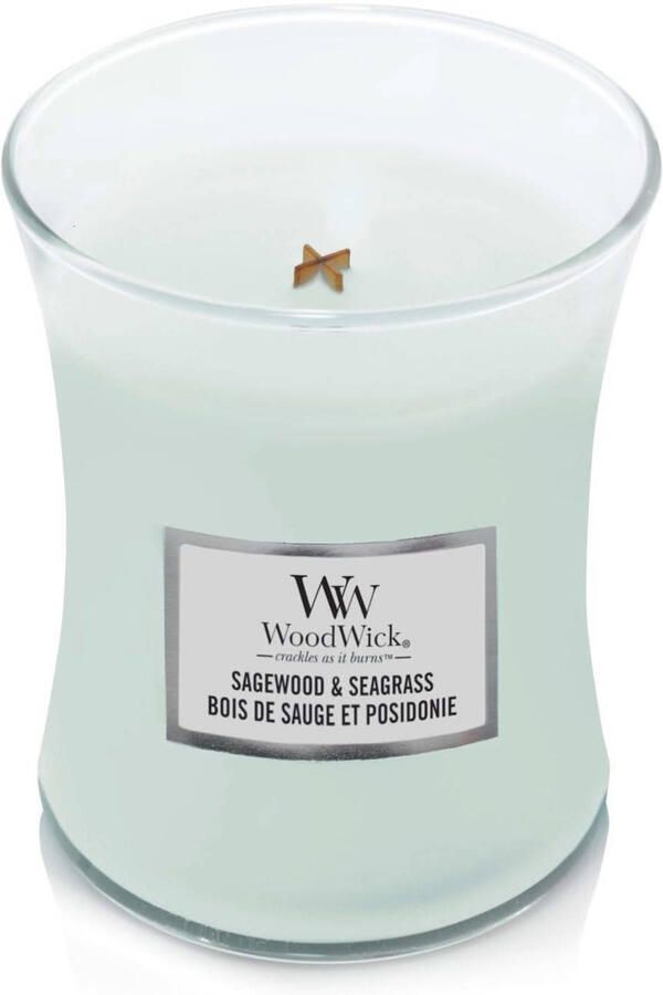 Woodwick Geurkaars Medium Sagewood & Seagrass 11 cm ø 10 cm - Foto 3