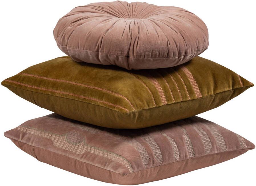 WOOOD Feis kussenset Velvet roze naturel (set van 3) (45x45x10 cm)
