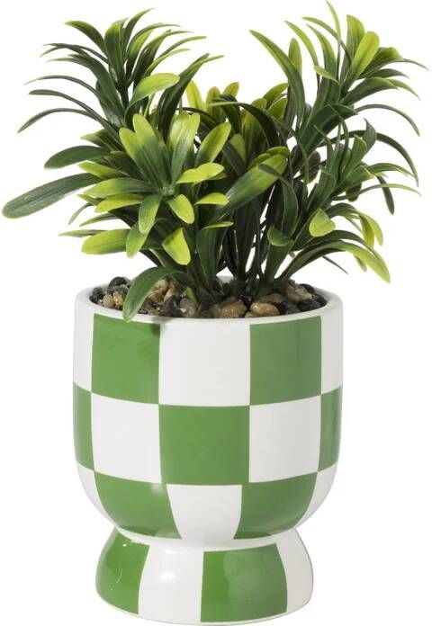 Xenos Kunstplantje geblokt groen ø8x17 cm