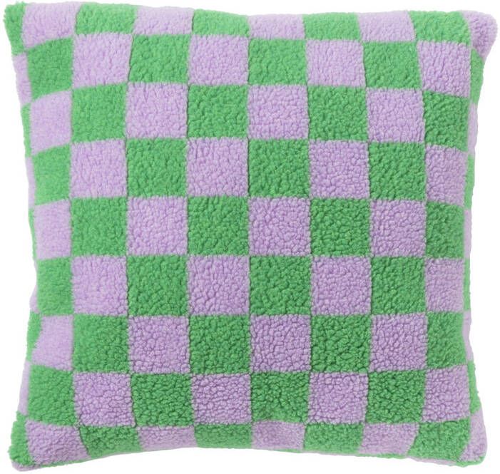 Xenos Kussen geblokt paars groen 45x45 cm