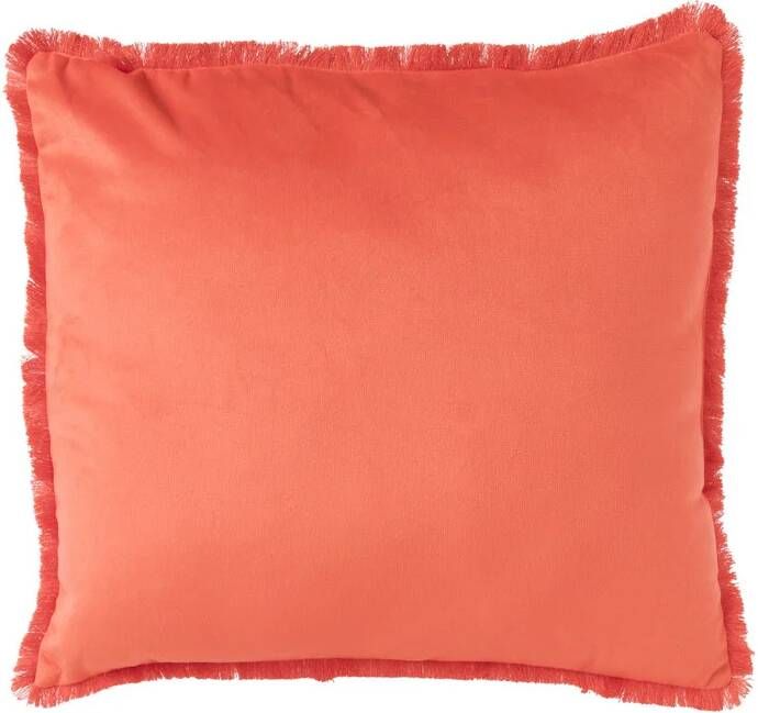 Xenos Kussen velvet met franjes oranje 45x45 cm