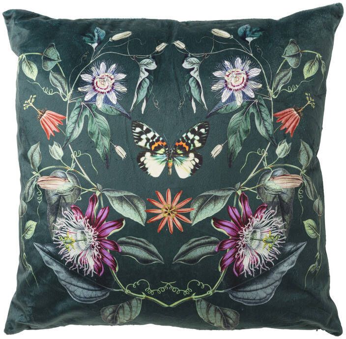Xenos Sierkussen botanische vlinder groen 45x45 cm