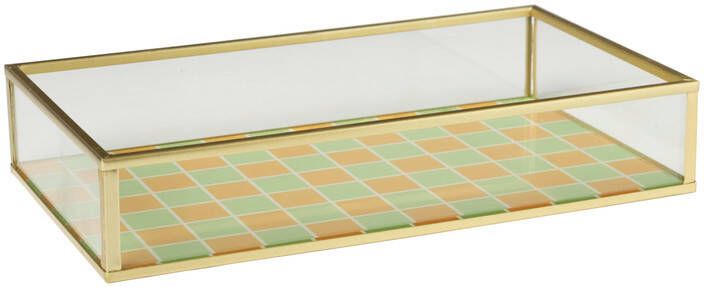 Xenos Tray goud met blokjes groot goud oranje groen