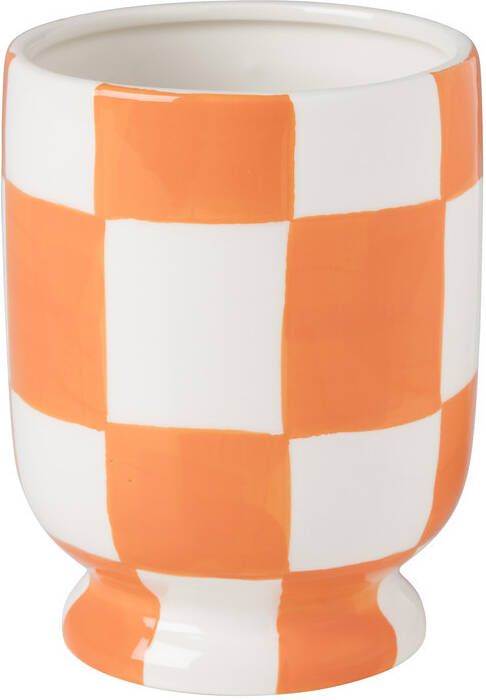 Xenos Vaasje geblokt oranje ø10.5x14 cm