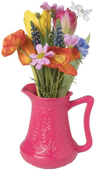 Xenos Vaasje met bloemen donker roze ø17x30 cm