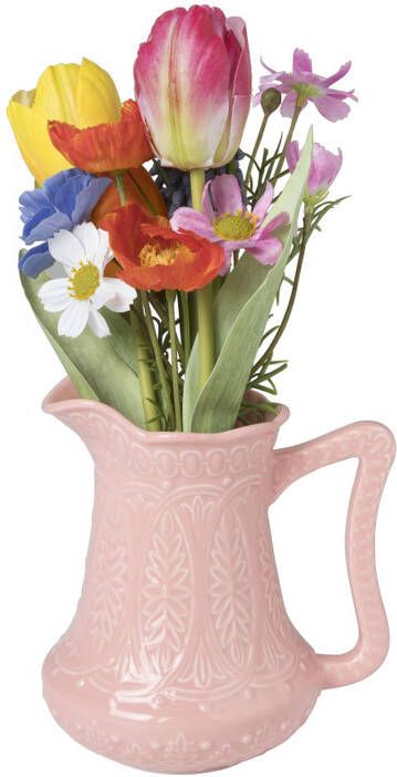Xenos Vaasje met bloemen licht roze ø17x30 cm