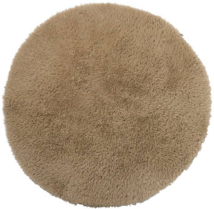 Xenos Vloerkleed fluffy rond bruin ø120 cm