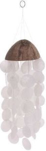 Xenos Windgong kokosnoot met schelpen wit bruin 15x15x8 cm