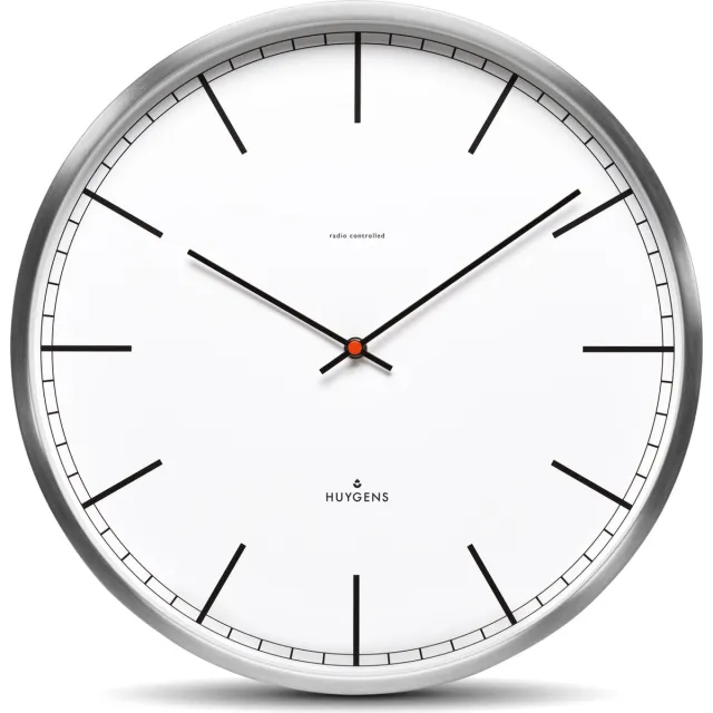 Huygens One Index 35cm - RVS - Wandklok - Stil - Zendergestuurd Wit