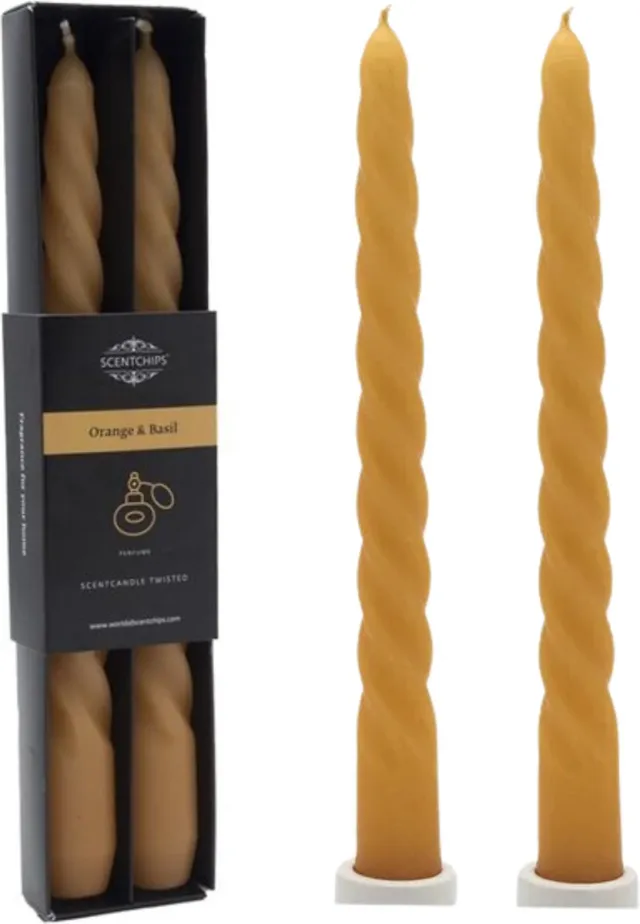 Scentchips Orange & Basil Gedraaide Geurkaarsen - Swirl Geurkaars - Geurkaarsen Geschenkset - Geur Kaars - 20 Branduren - 2 Stuks Sinaasappel