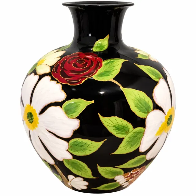Colmore handbeschilderde vaas iron black flowers mts 33x33x39cm multicolor
