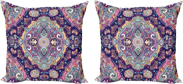 ABAKUHAUS Etnisch Sierkussenhoes Set van 2, Boho Kleurrijke, Modern Accent Dubbelzijdige Digitale Print, 50x50, Meerkleurig