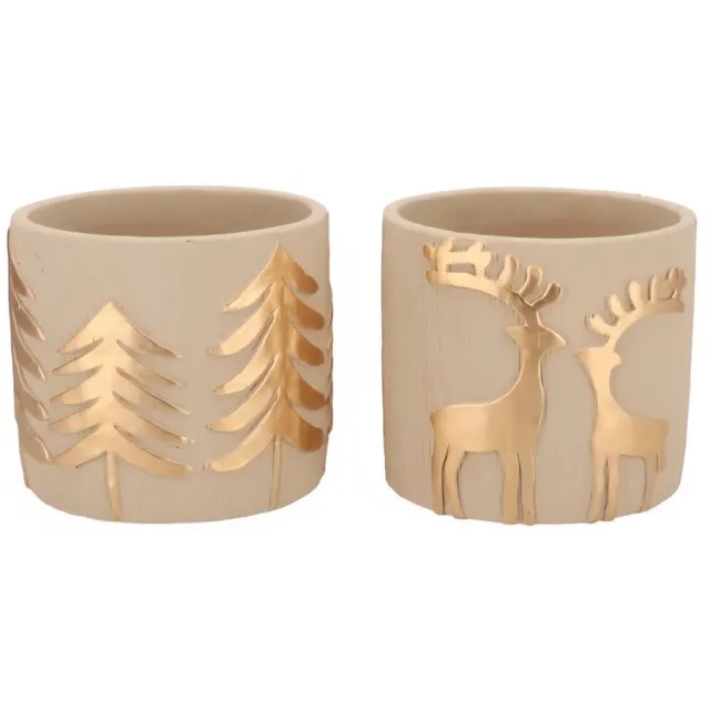 Daan-Kromhout Goldie cozy sand xmas 9x9x8cm - set van 2 Beige