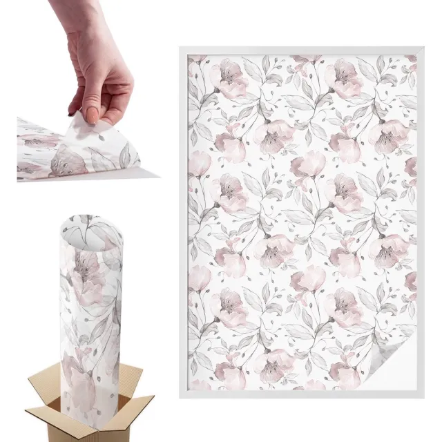 TULUP Raamfolie Anti inkijk - Rozenblaadjes Anti inkijk Raamfolie - 100x146 cm - Zwart-wit Raamfolie Tegen inkijk - Zelfklevende Anti inkijk Folie Glas in Lood - Voor de slaapkamer, woonkamer en hal. - Zonwerende Raamfolie Glas in Lood Zwart-wit - Rozenblaadjes