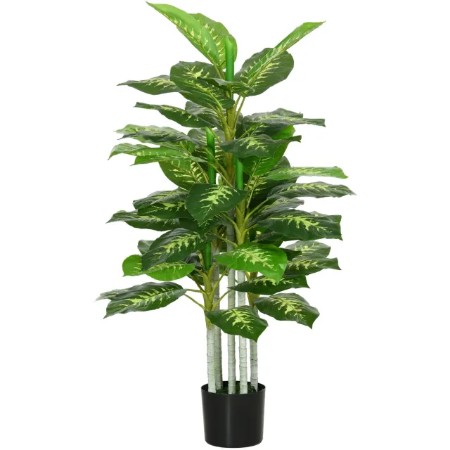 Homona Kunstplant dieffenbachia - Inclusief pot - 120 cm hoog - Groen/Zwart