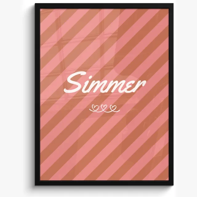 FrameYourWall Poster in lijst - Fotolijst 60x80 cm - Posters - Simmer - Hartjes - Strepen - Roze - Posterlijst zwart - Decoratie - Wanddecoratie woonkamer - Muurdecoratie slaapkamer Tekst - Strepen - Simmer