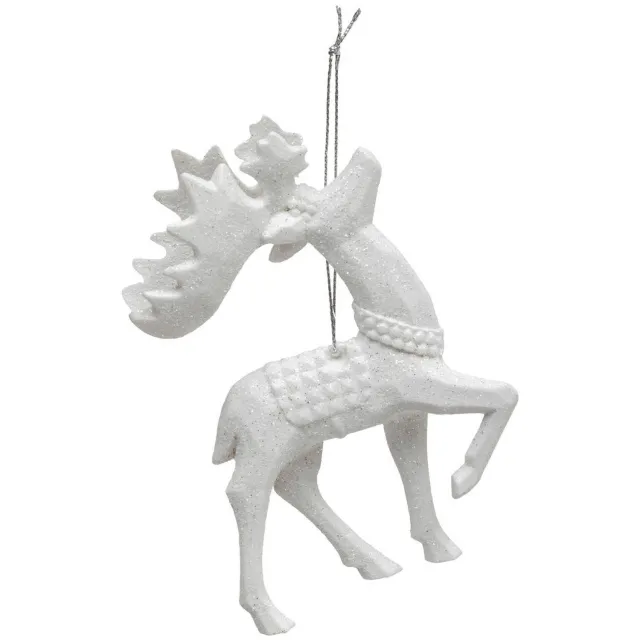 Feeric lights & Christmas Witte plastic kerst rendier met glitters, 13 cm Blanc
